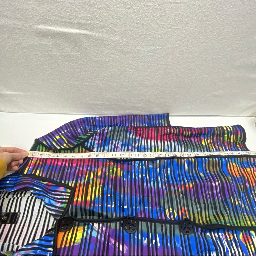 Ali Miles Womens XL 3/4 Sleeve Jacket Wearable Art Multicolor W/ Black Stripes - Picture 11 of 14